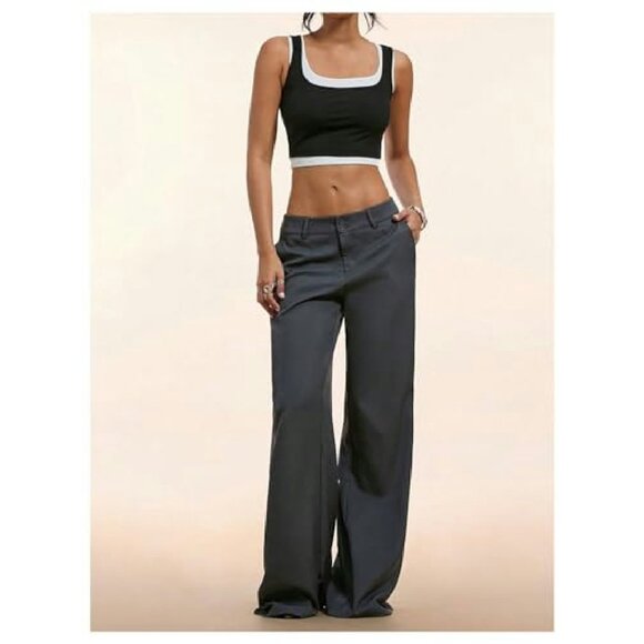 Low Rise Wide Leg Dress Pants Business Casual Work Slacks Straight Leg - Picture 7 of 7